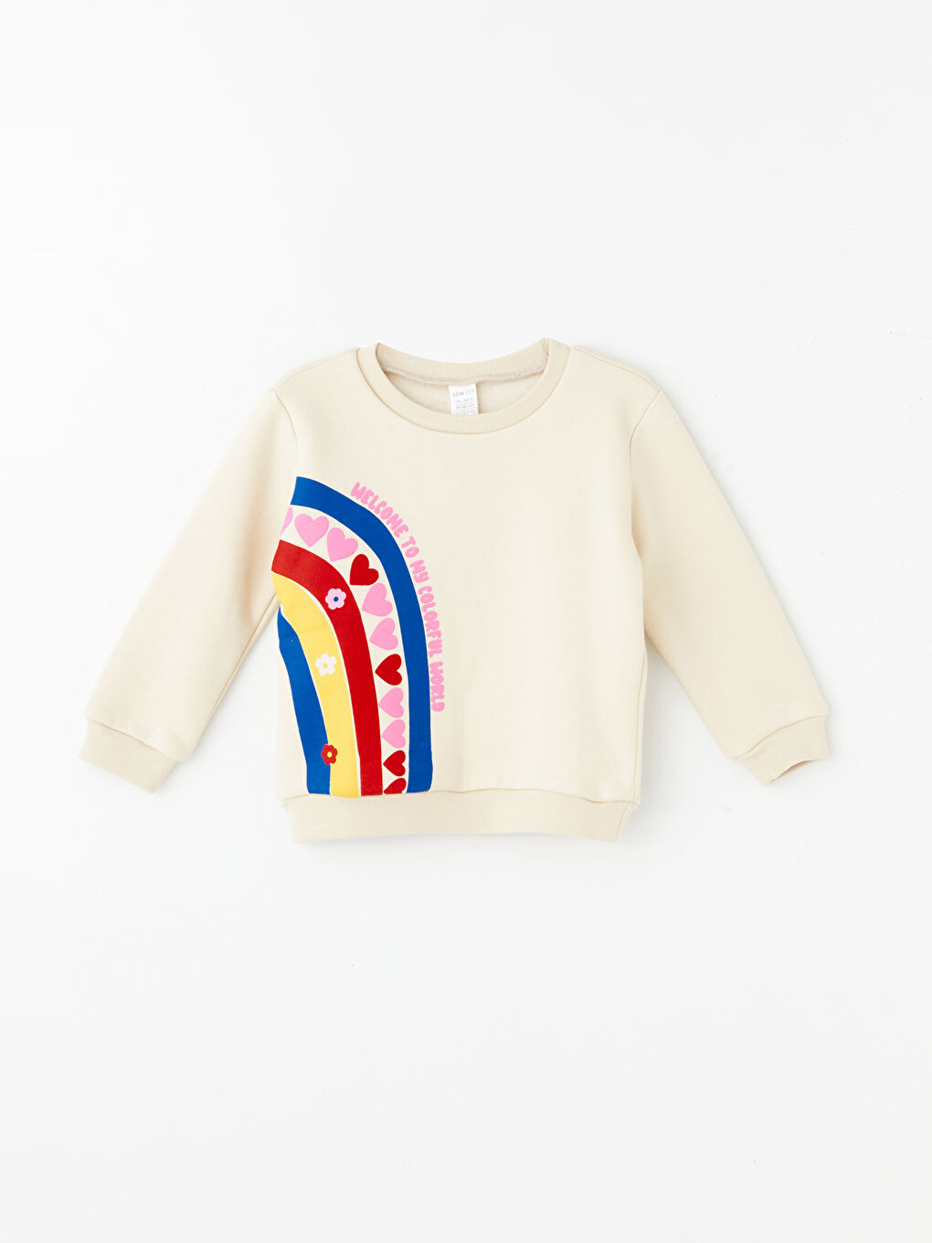 LCW ECO Ekru Bisiklet Yaka Uzun Kollu Baskılı Kız Bebek Sweatshirt