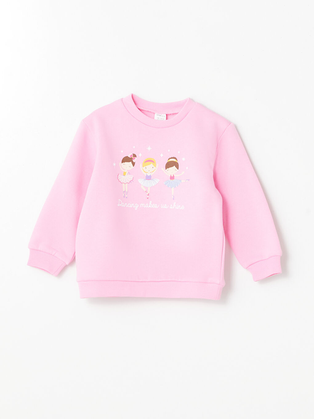 LCW ECO Pembe Bisiklet Yaka Baskılı Kalın Kız Bebek Sweatshirt