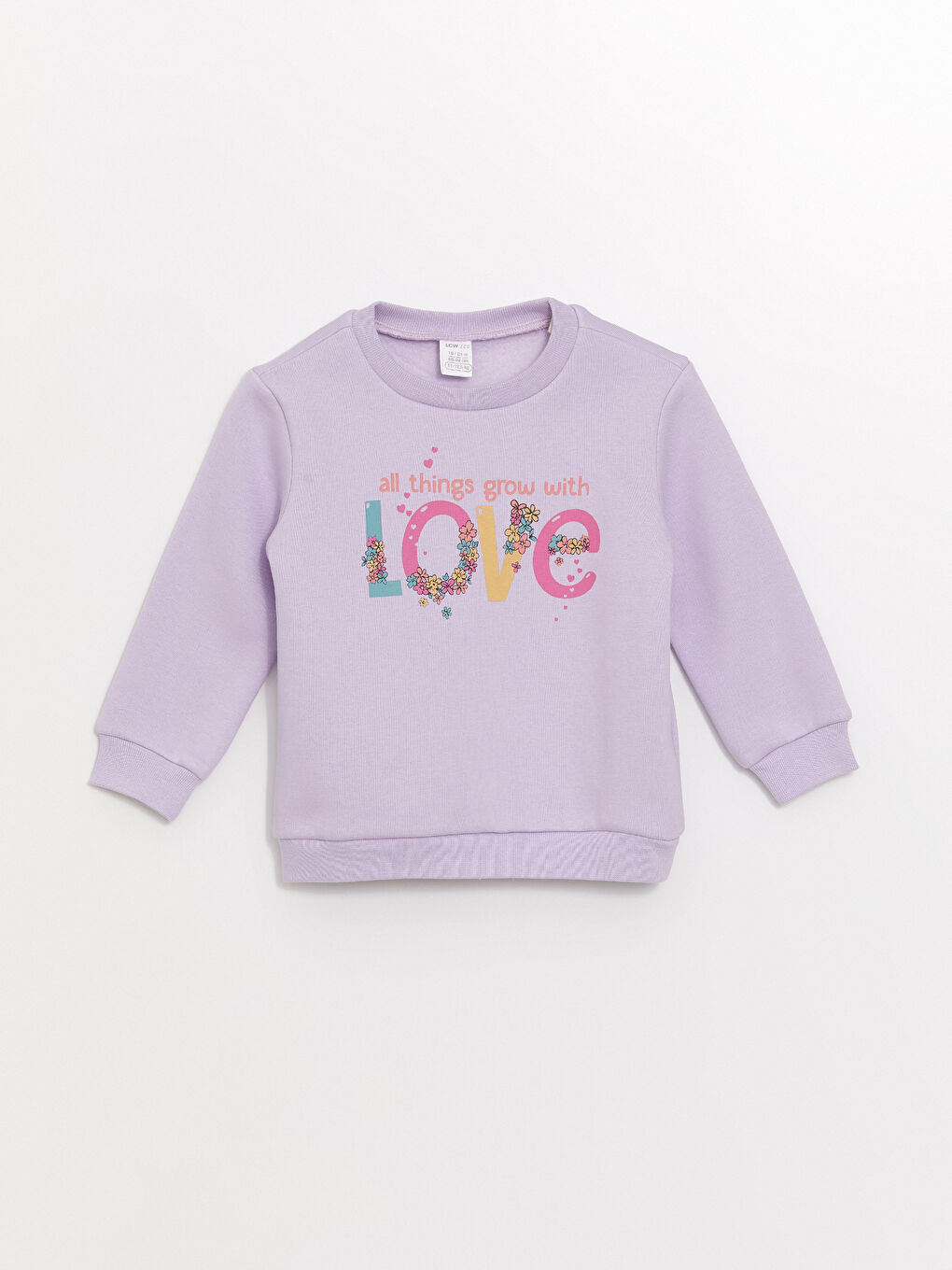 LCW ECO Açık Lila Bisiklet Yaka Baskılı Kız Bebek Sweatshirt