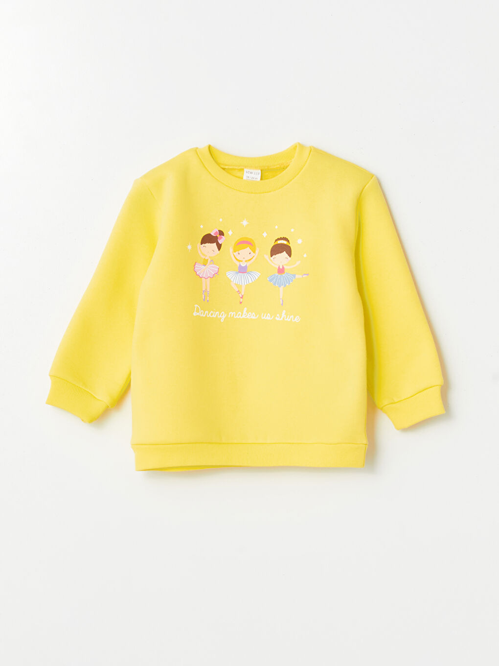 LCW ECO Sarı Bisiklet Yaka Baskılı Kalın Kız Bebek Sweatshirt