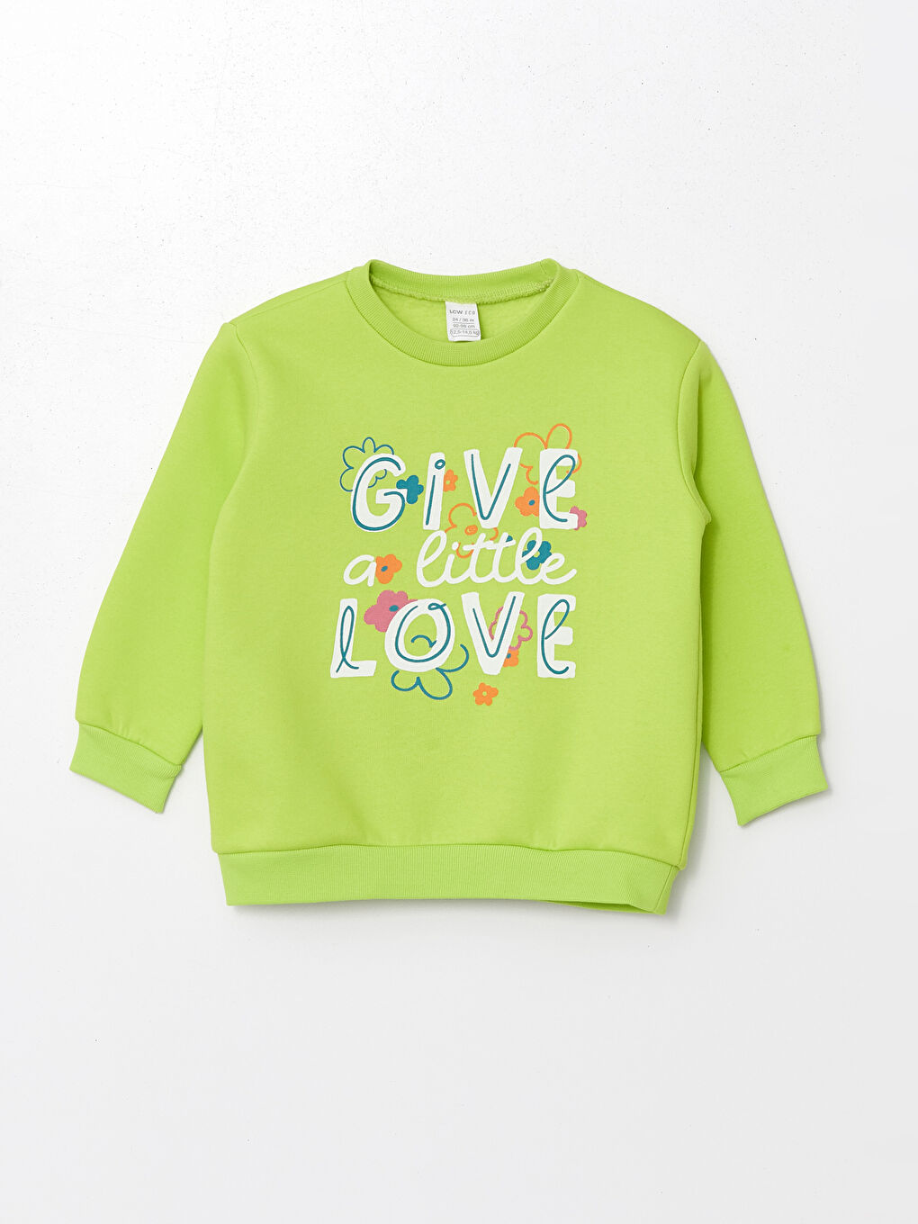 LCW ECO Neon Yeşil Bisiklet Yaka Baskılı Kalın Kız Bebek Sweatshirt