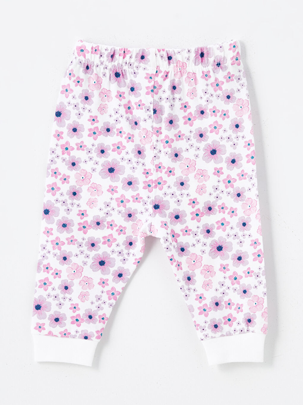 Ekru Beli Lastikli Çiçekli Kız Bebek Pijama Alt-1