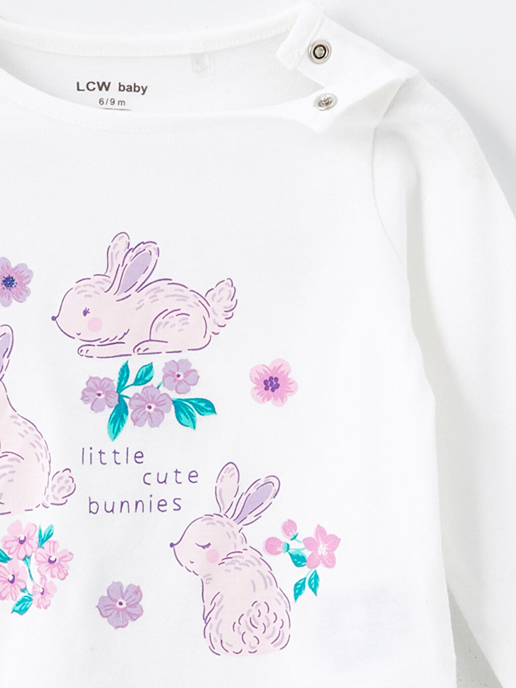 Beyaz Bisiklet Yaka Çiçekli Kız Bebek Pijama Üst-1