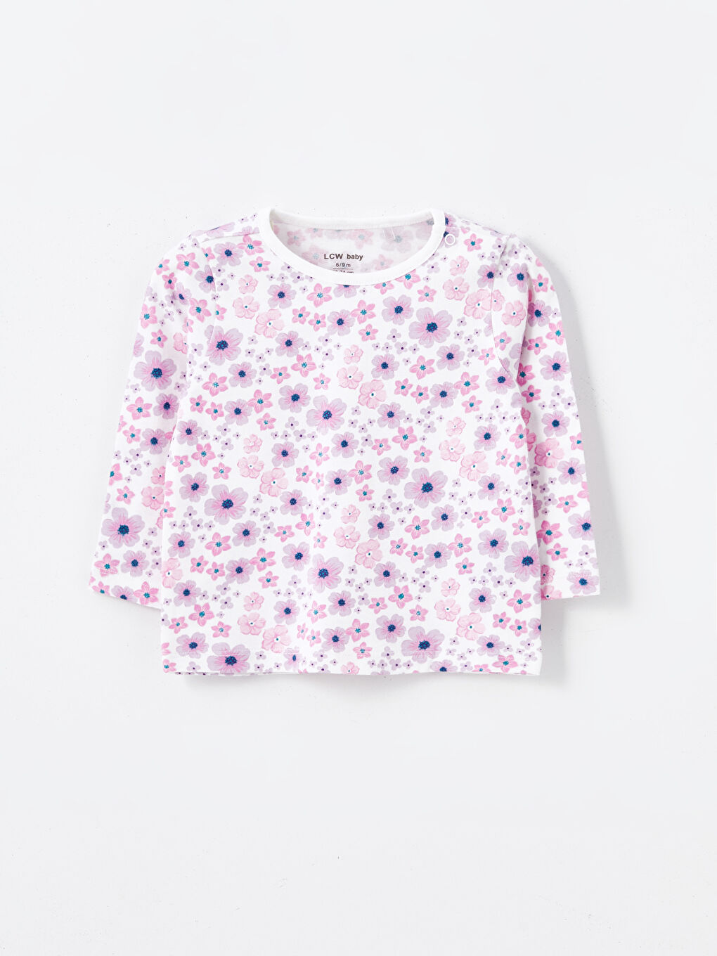 Ekru Bisiklet Yaka Çiçekli Kız Bebek Pijama Üst