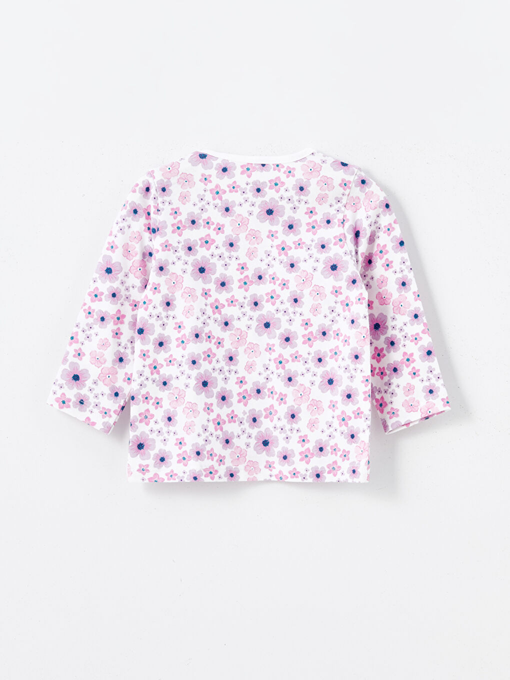 Ekru Bisiklet Yaka Çiçekli Kız Bebek Pijama Üst-1