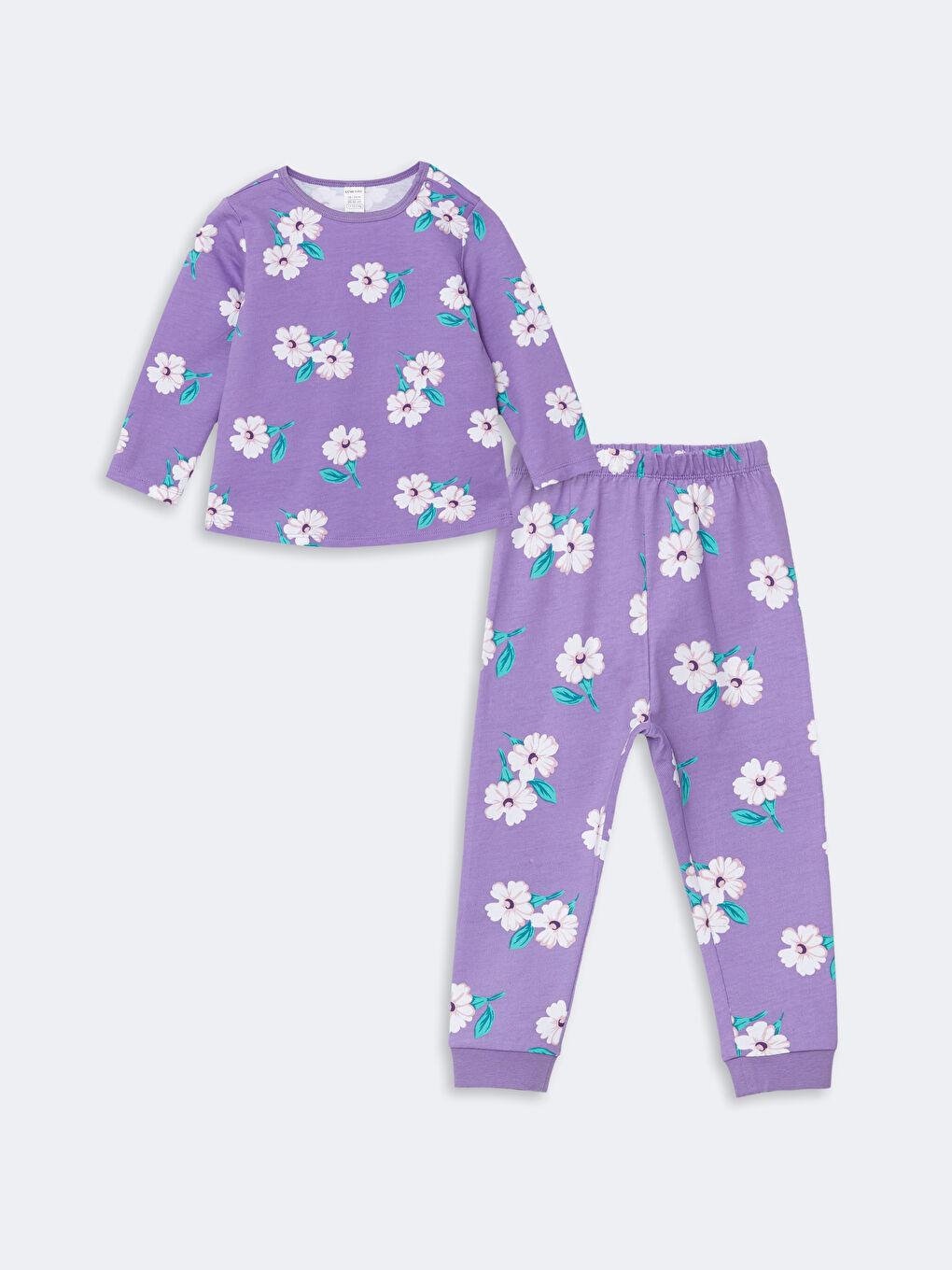 LCW Kids Mor Bisiklet Yaka Çiçekli Kız Çocuk Pijama Takımı