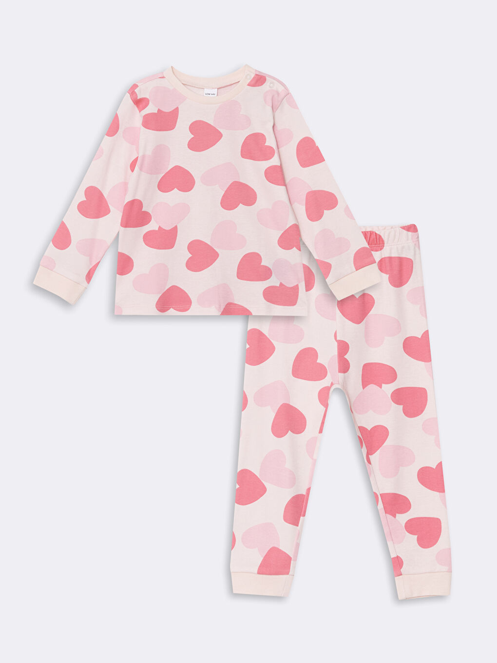 LCW baby Pembe Bisiklet Yaka Uzun Kollu Baskılı Kız Bebek Pijama Takımı