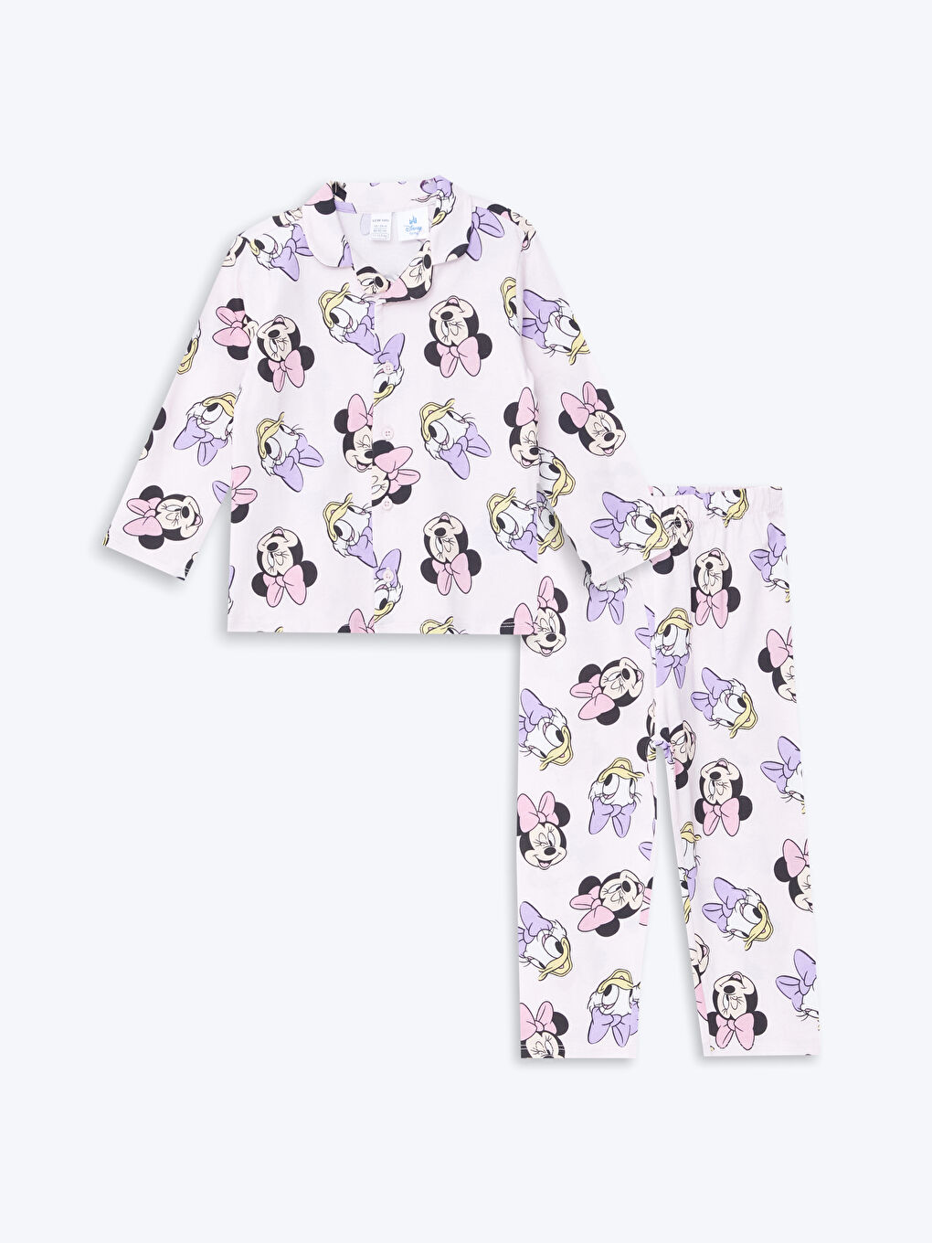 LCW baby Pembe Polo Yaka Uzun Kollu Minnie Mouse Baskılı Kız Bebek Pijama Takım