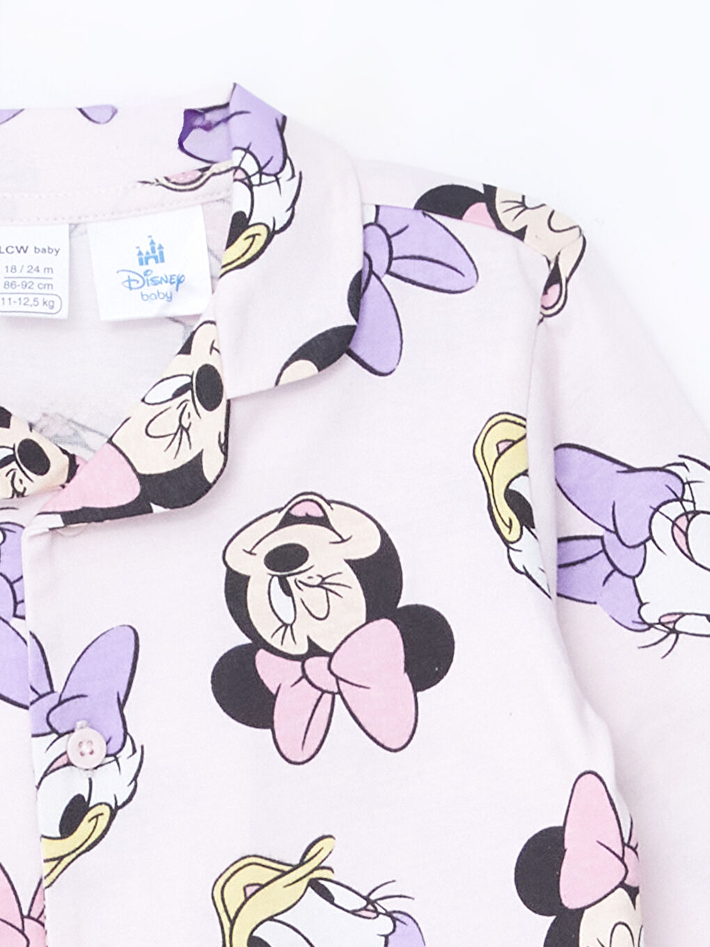 LCW baby Pembe Polo Yaka Uzun Kollu Minnie Mouse Baskılı Kız Bebek Pijama Takım - 5