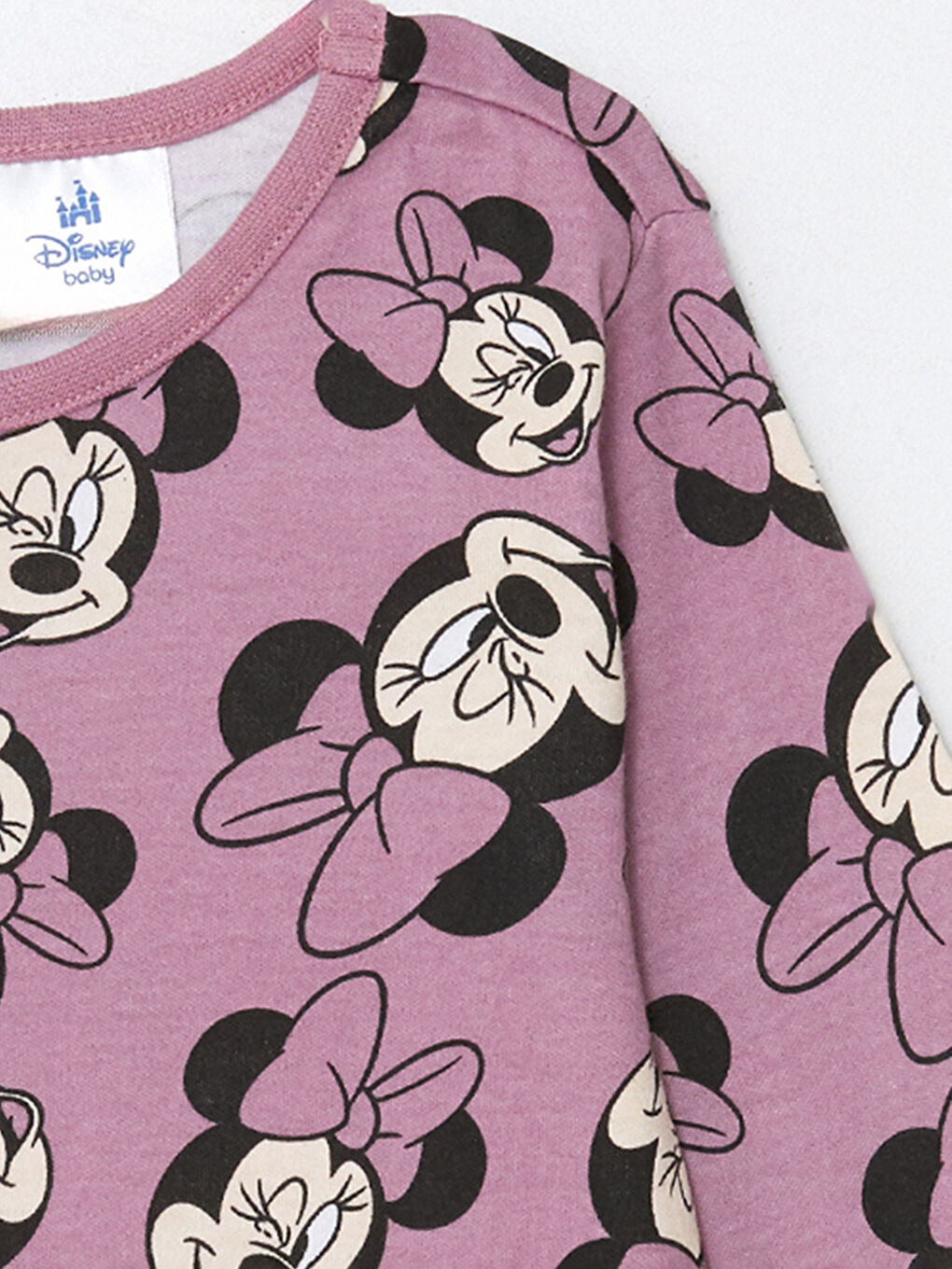 LCW baby Lila Bisiklet Yaka Minnie Mouse Baskılı Kız Bebek Pijama Takımı - 1