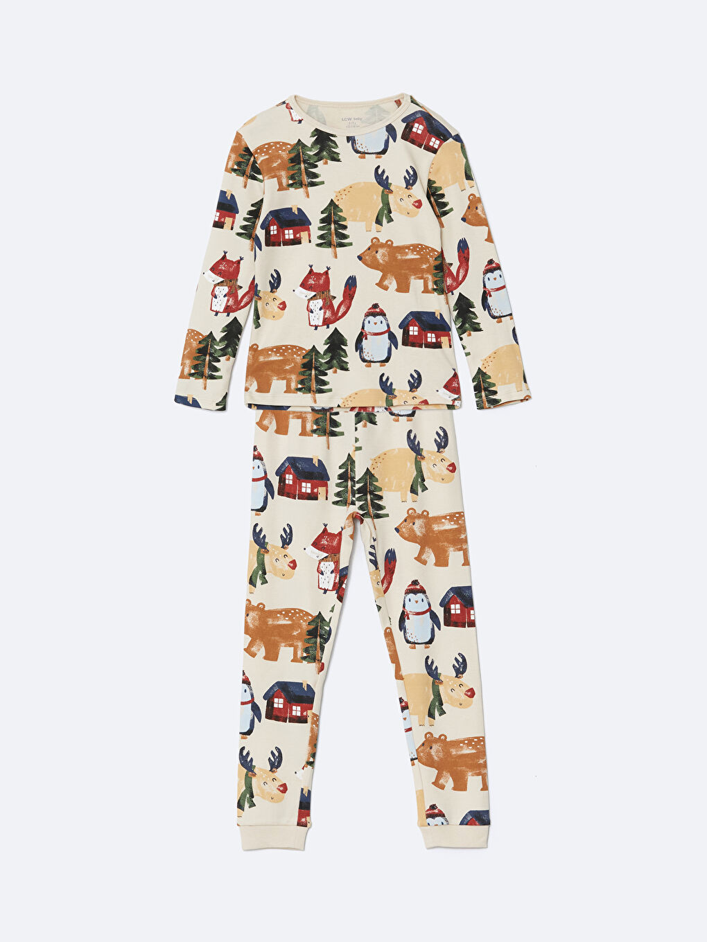 LCW baby Bej Bisiklet Yaka Baskılı Erkek Bebek Pijama Takımı