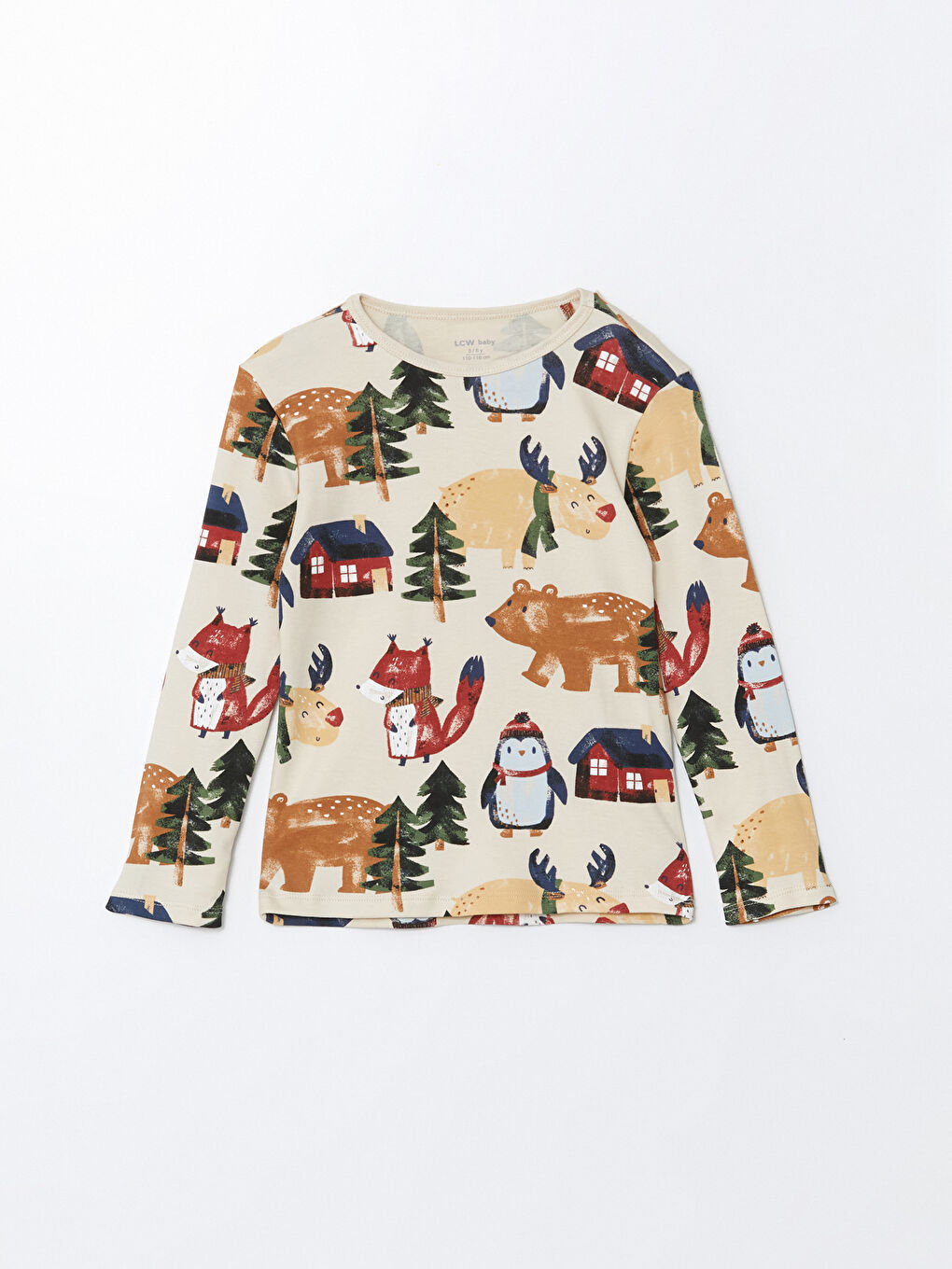LCW baby Bej Bisiklet Yaka Baskılı Erkek Bebek Pijama Takımı - 1