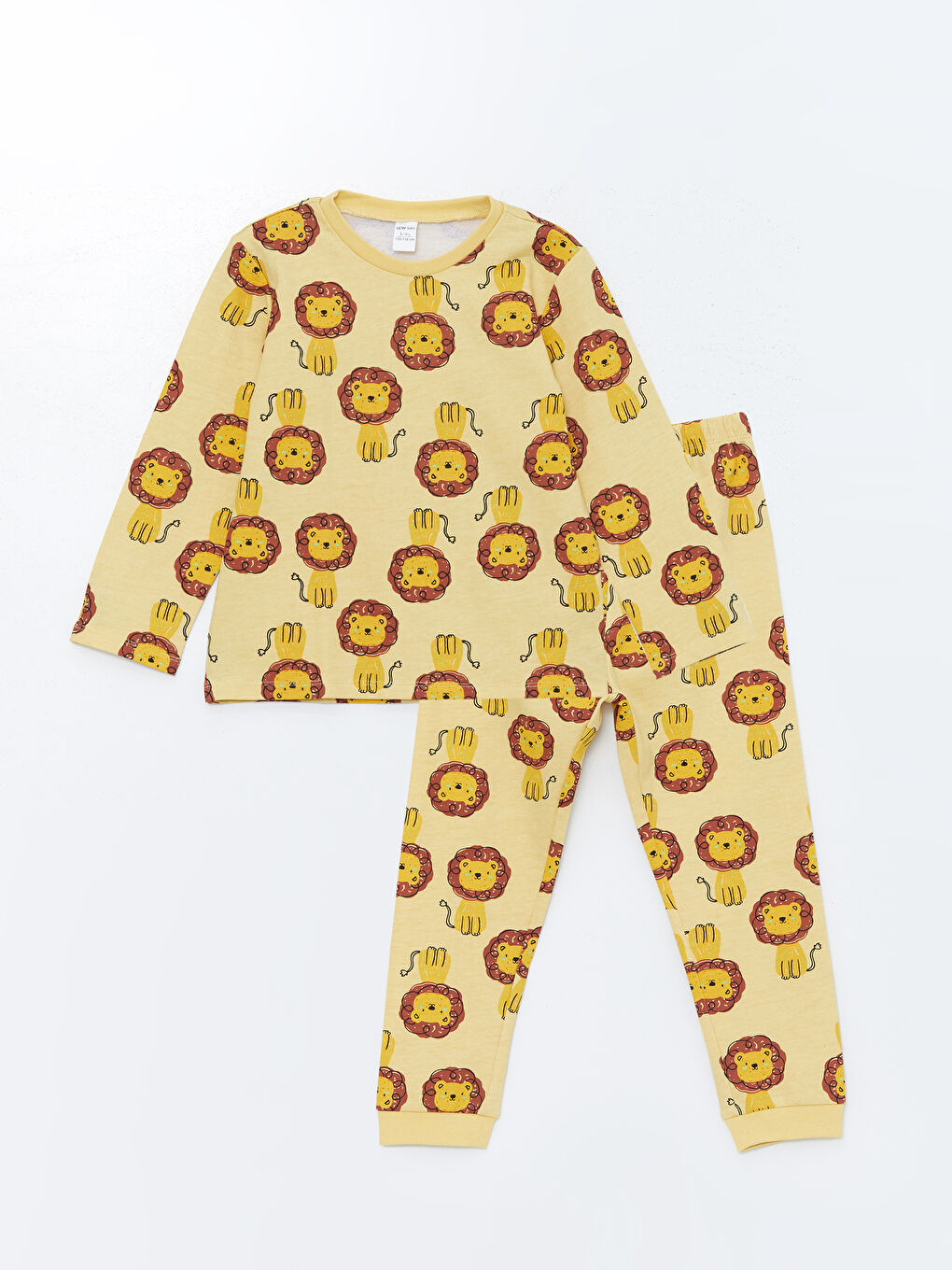 LCW baby Sarı Bisiklet Yaka Uzun Kollu Baskılı Erkek Bebek Pijama Takımı