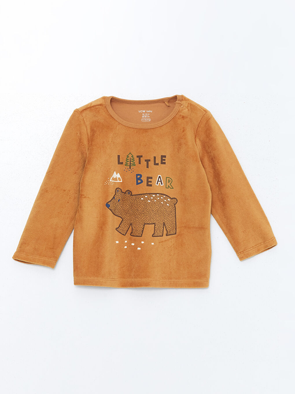 Kahverengi Çıtçıt Kapamalı Erkek Bebek Kadife Pijama Üst