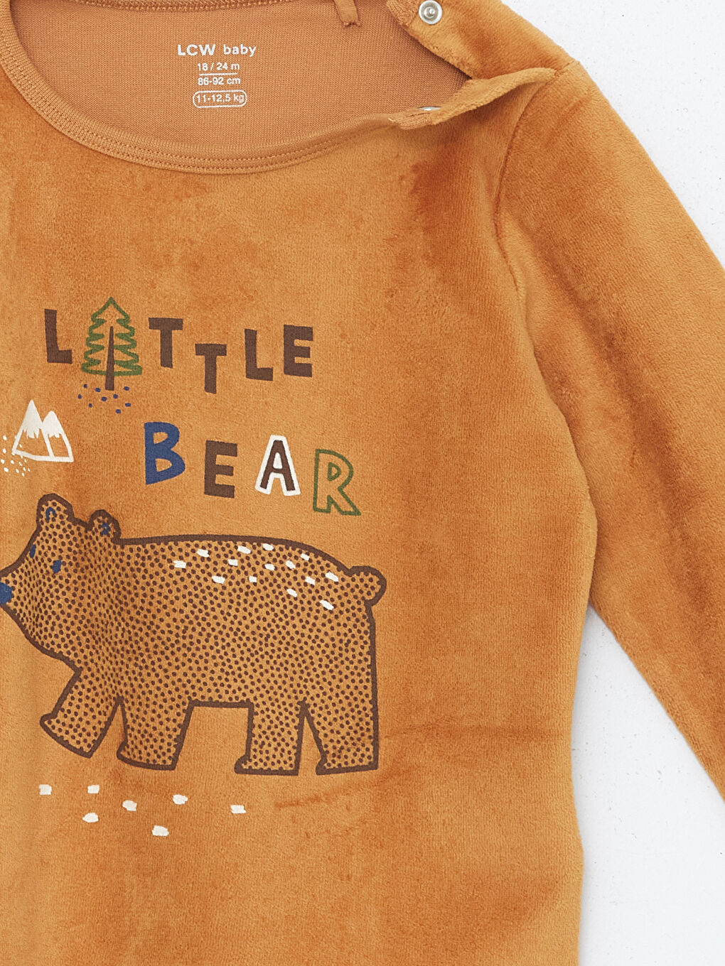 Kahverengi Çıtçıt Kapamalı Erkek Bebek Kadife Pijama Üst-2