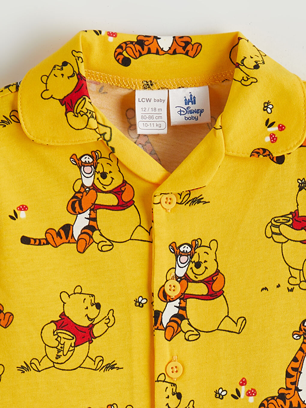 Sarı Winnie the Pooh Baskılı Erkek Bebek Pijama Üst-1