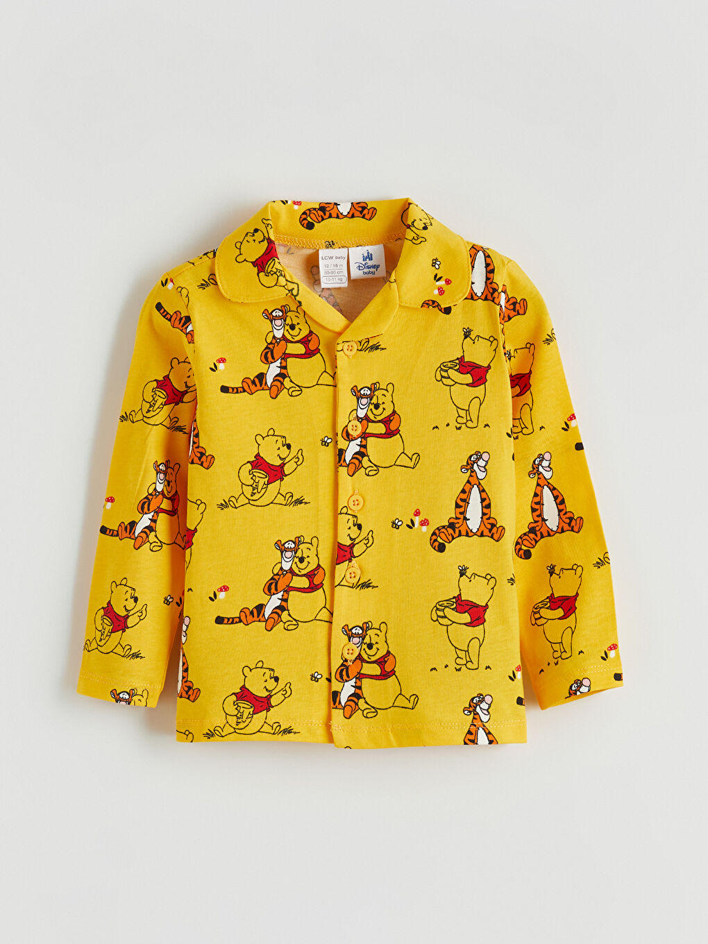 Sarı Winnie the Pooh Baskılı Erkek Bebek Pijama Üst