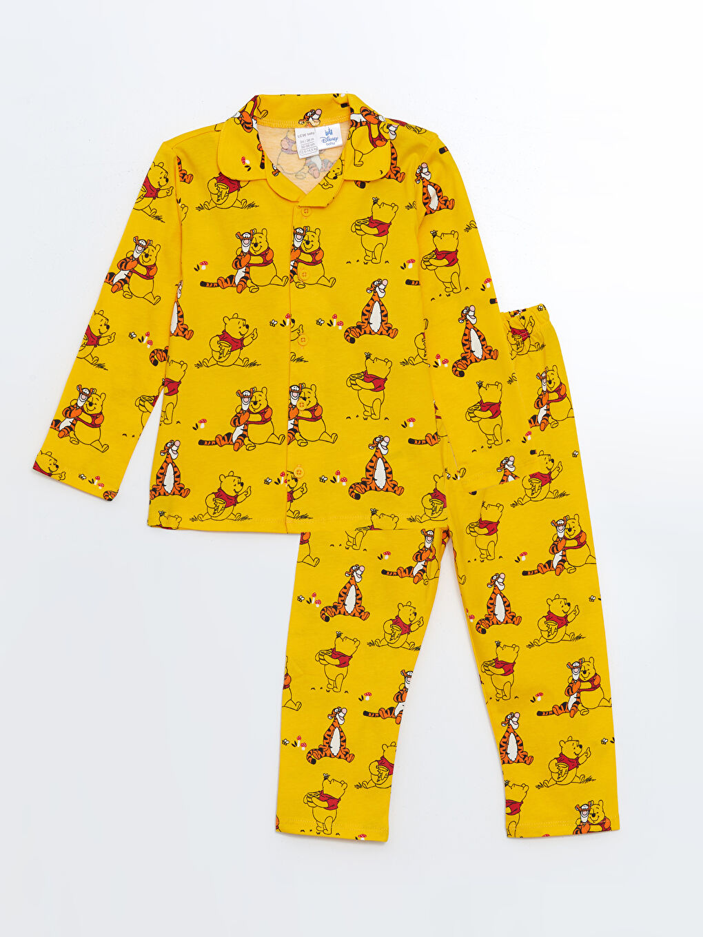 LCW Kids Sarı Polo Yaka Winnie the Pooh Baskılı Erkek Çocuk Pijama Takımı