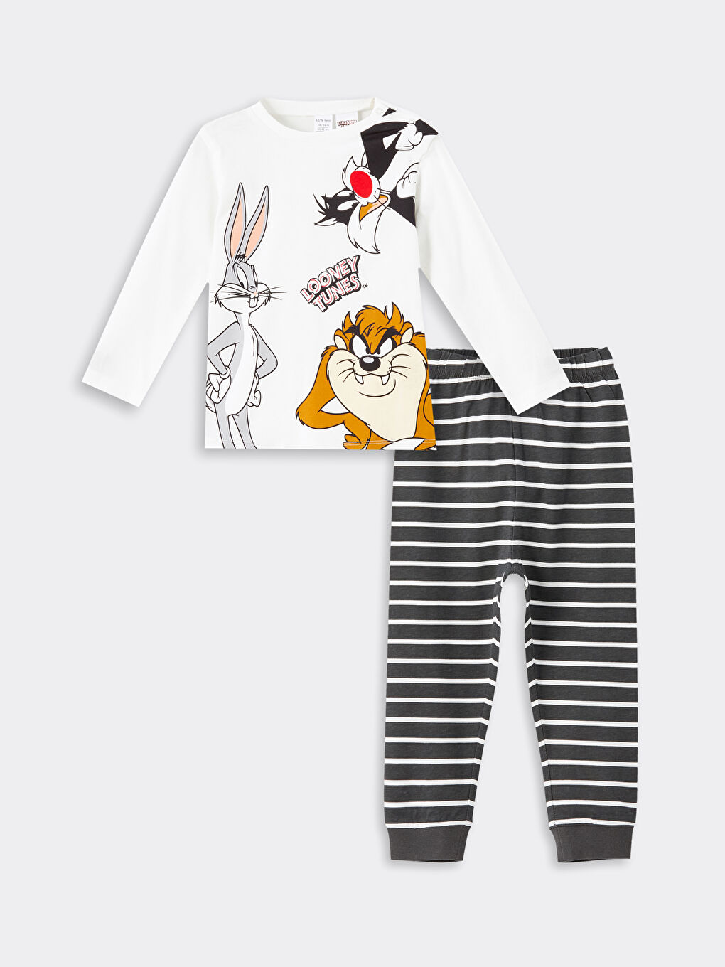 LCW baby Ekru Bisiklet Yaka Bugs Bunny Baskılı Kız Çocuk Pijama Takım