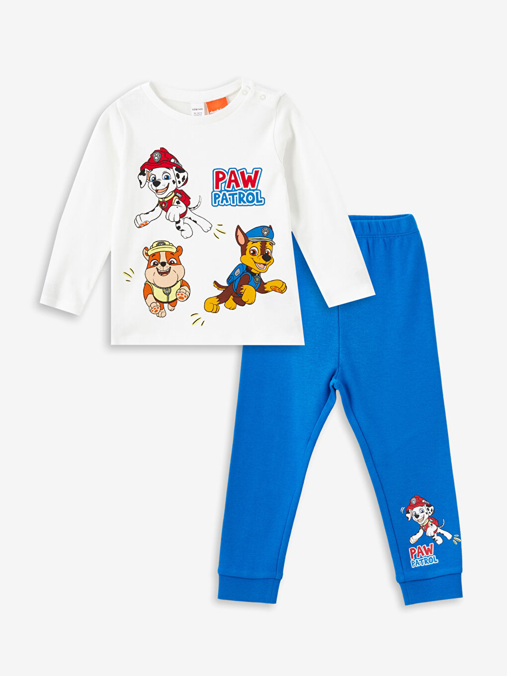 LCW baby Ekru Bisiklet Yaka Paw Patrol Baskılı Erkek Çocuk Pijama Takımı