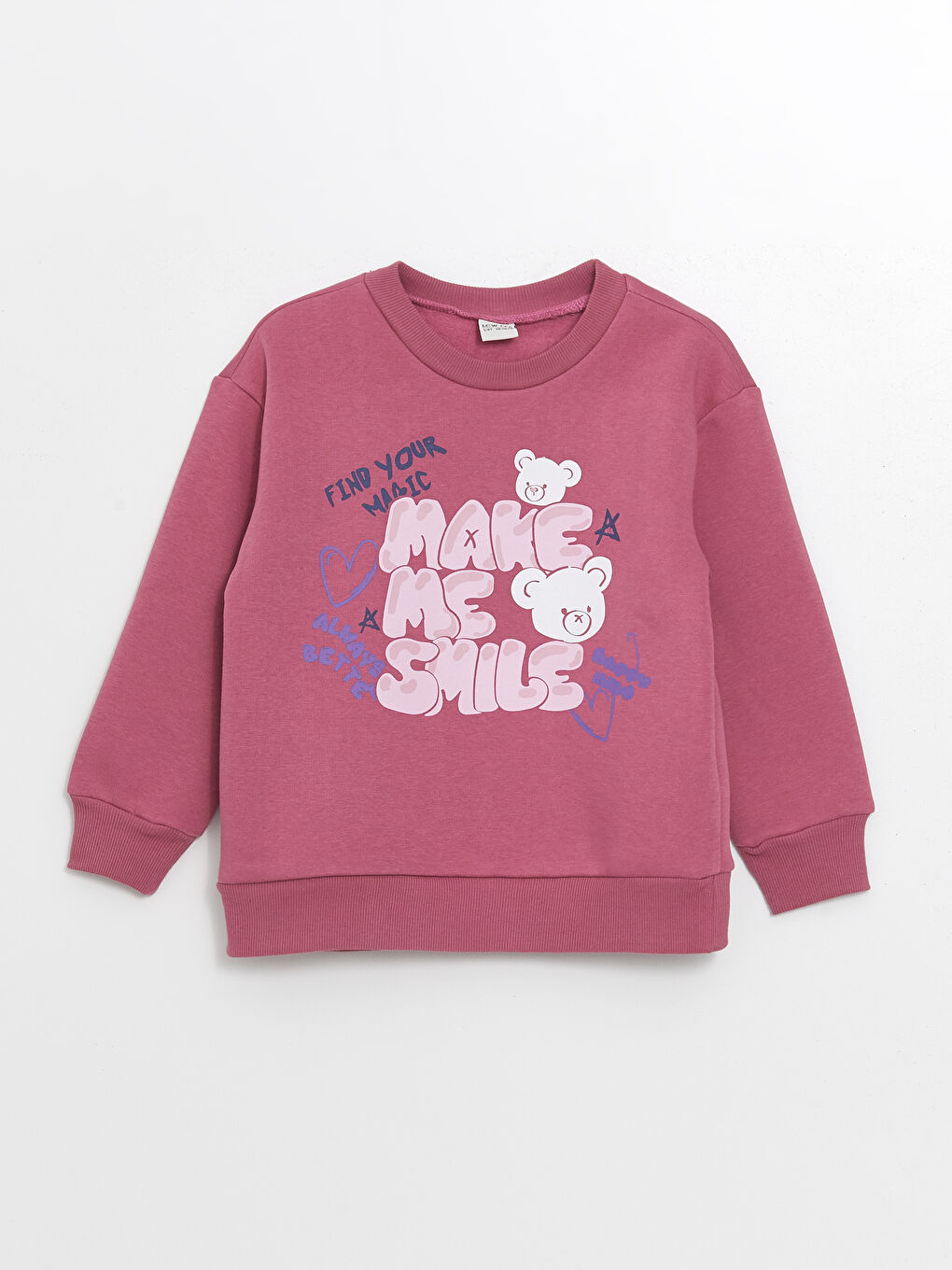 LCW ECO Mat Gül Kurusu Bisiklet Yaka Baskılı Uzun Kollu Kız Çocuk Sweatshirt