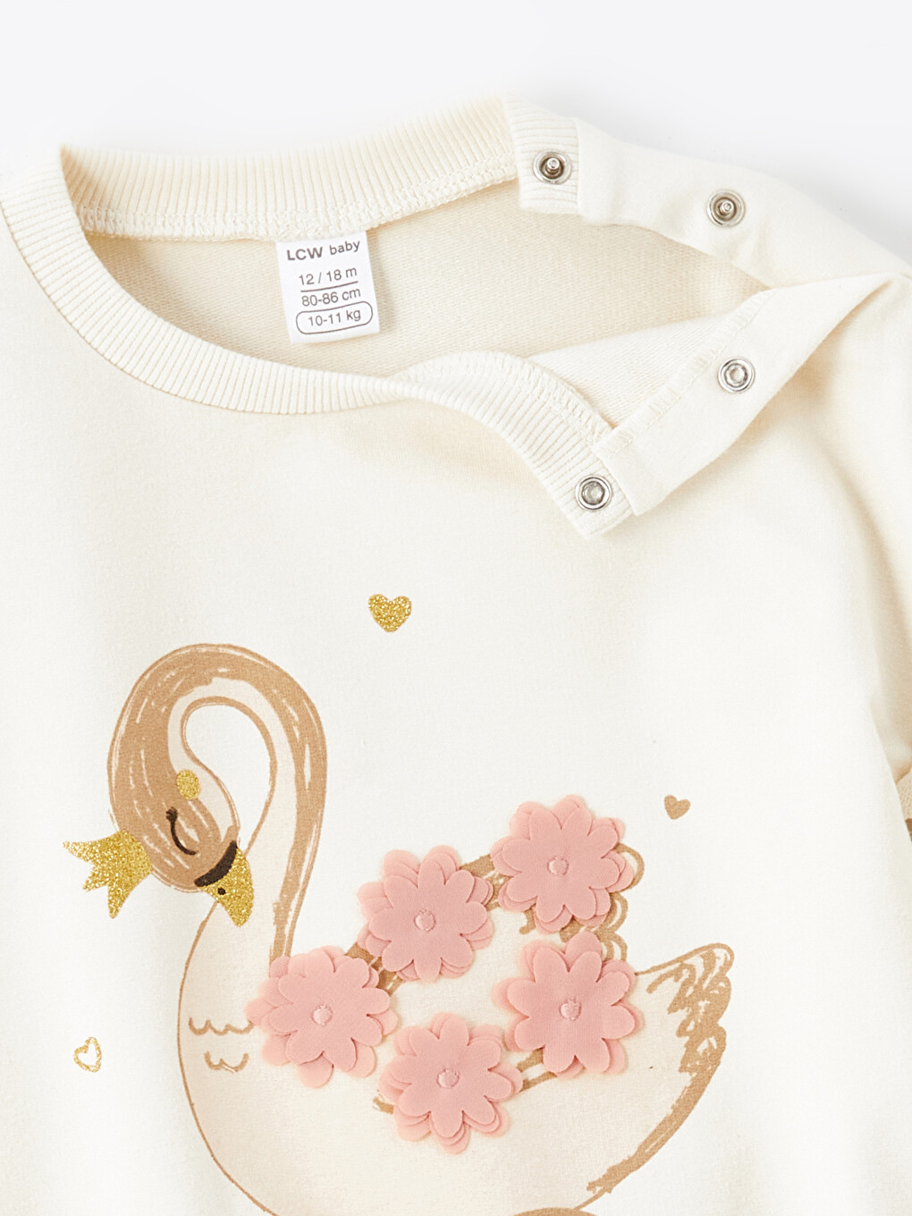 Ekru Kız Bebek İşlemeli Sweatshirt-1