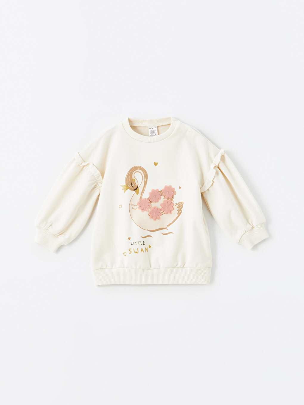 Ekru Kız Bebek İşlemeli Sweatshirt