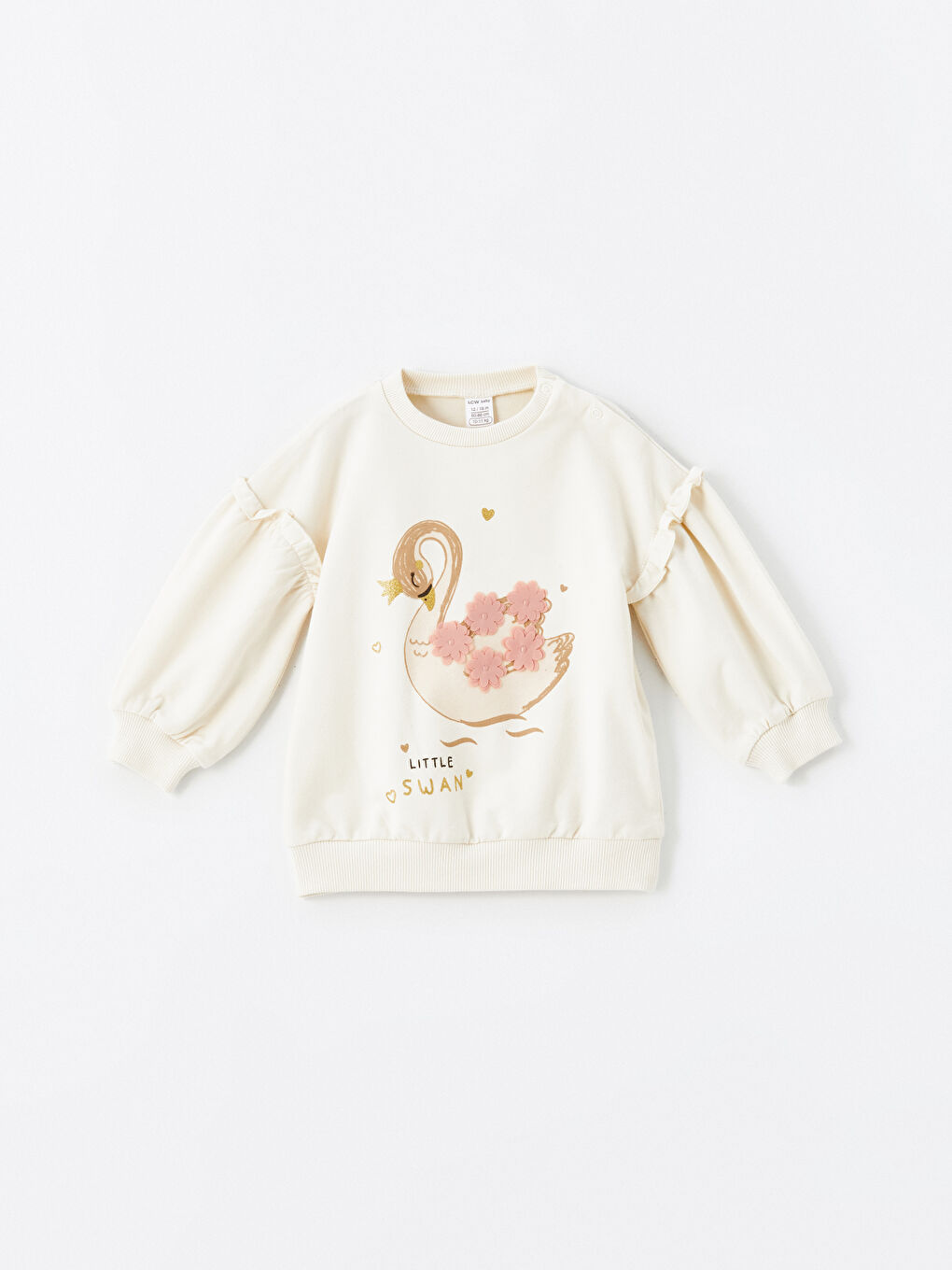 LCW Kids Ekru Bisiklet Yaka Uzun Kollu Baskılı Kız Bebek Sweatshirt ve Tayt 2'li - 1