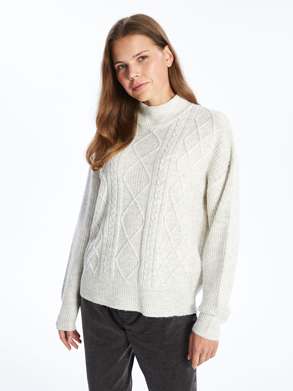 LCW Comfort Halbhoher Rollkragen Selbstgemusterter Damen Strickpullover -W4FL63Z8-Q6A