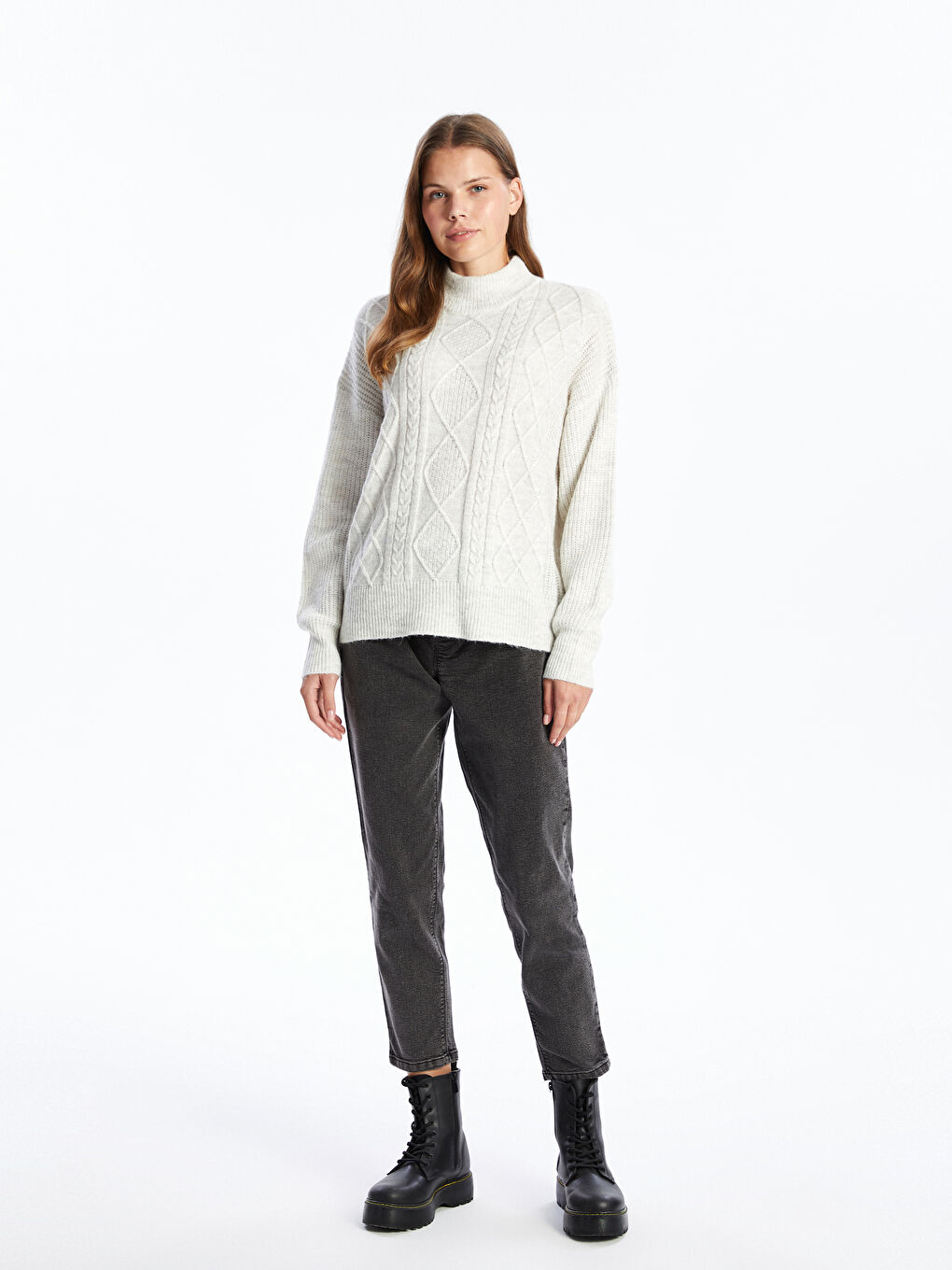 LCW Comfort Halbhoher Rollkragen Selbstgemusterter Damen Strickpullover -W4FL63Z8-Q6A