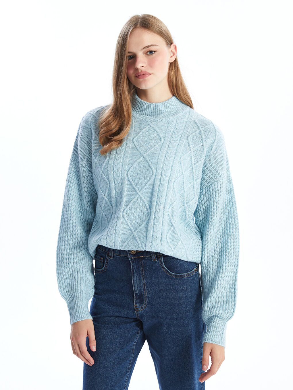LCW Comfort Half Turtleneck Self-Patterned Women's Knitwear Sweater -W4FL63Z8-YLA