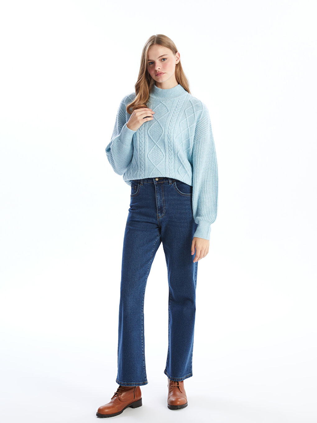 LCW Comfort Half Turtleneck Self-Patterned Women's Knitwear Sweater -W4FL63Z8-YLA