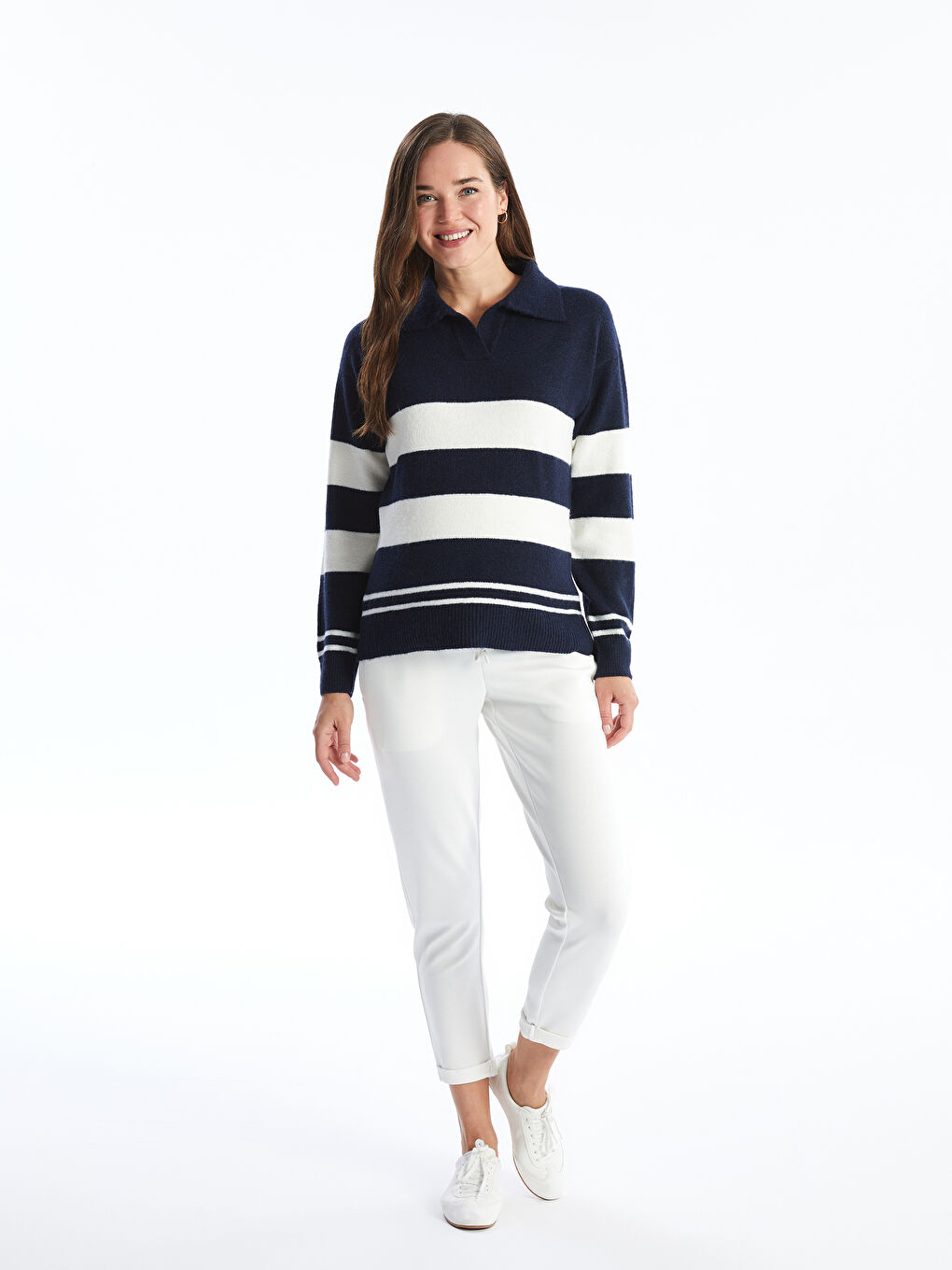LCWAIKIKI Maternity Polo Neck Long Sleeve Women's Tricot Sweater with Color Block -W4FL64Z8-LGS