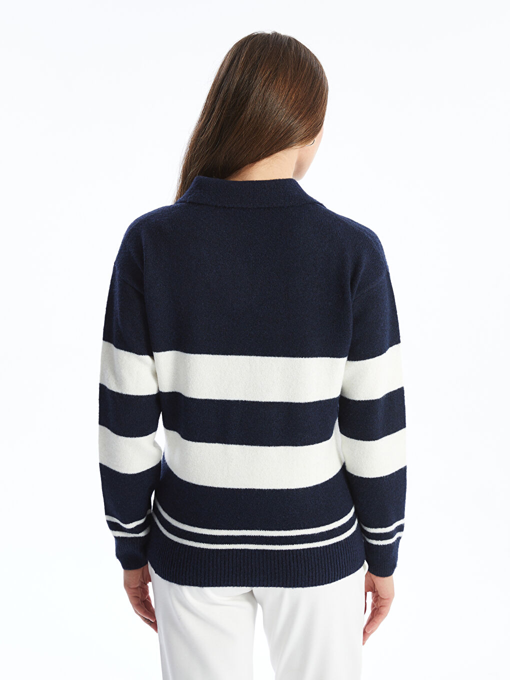 LCWAIKIKI Maternity Polo Neck Long Sleeve Women's Tricot Sweater with Color Block -W4FL64Z8-LGS