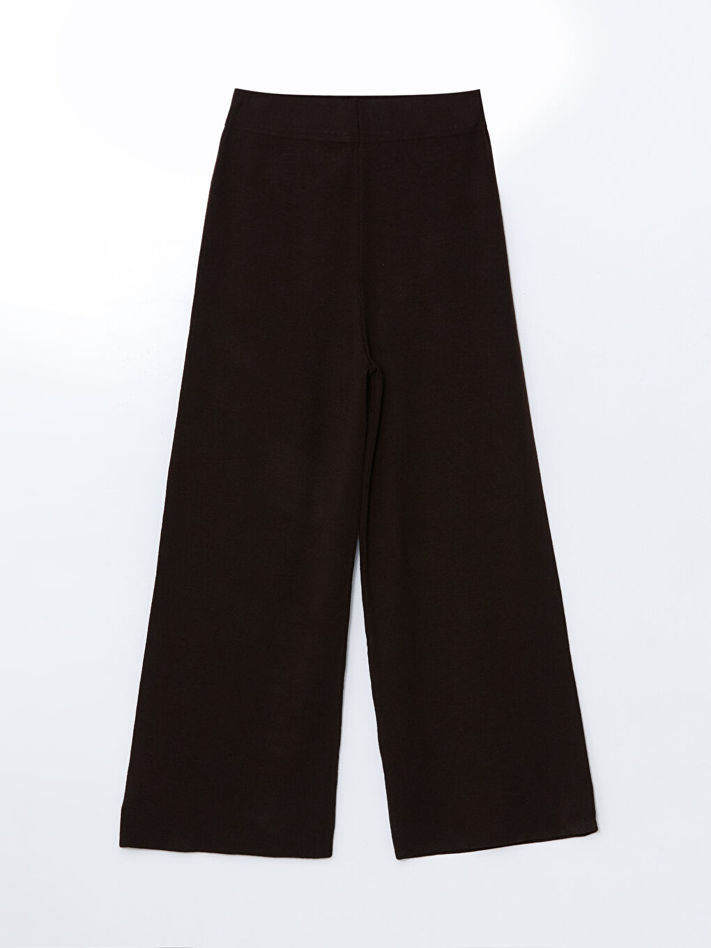 Kahverengi Beli Lastikli Geniş Paça Kadın Triko Pantolon-4