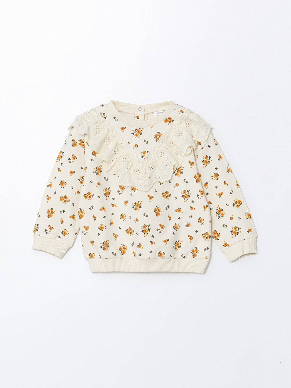 Ekru Bebe Yaka Çiçekli Kız Bebek Sweatshirt