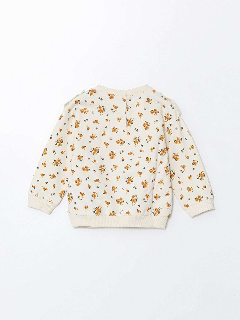 Ekru Bebe Yaka Çiçekli Kız Bebek Sweatshirt-1