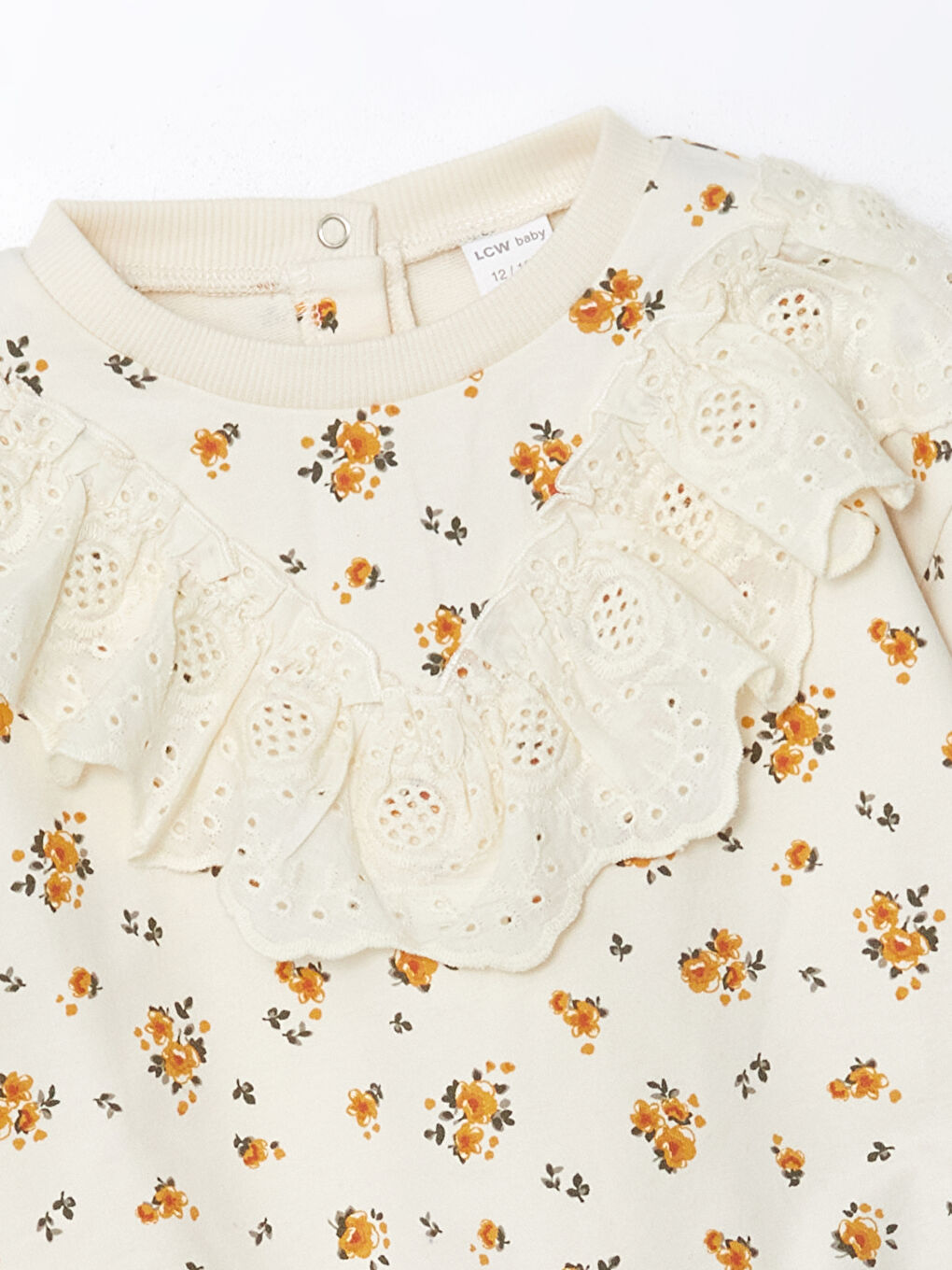 Ekru Bebe Yaka Çiçekli Kız Bebek Sweatshirt-2