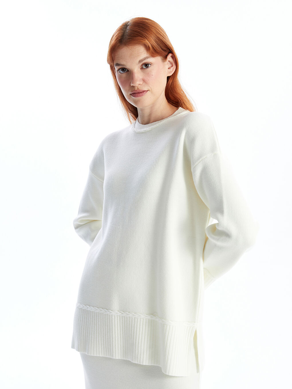 LCW Modest Women's Crew Neck Plain Knitwear Tunic -W4FM04Z8-V7F