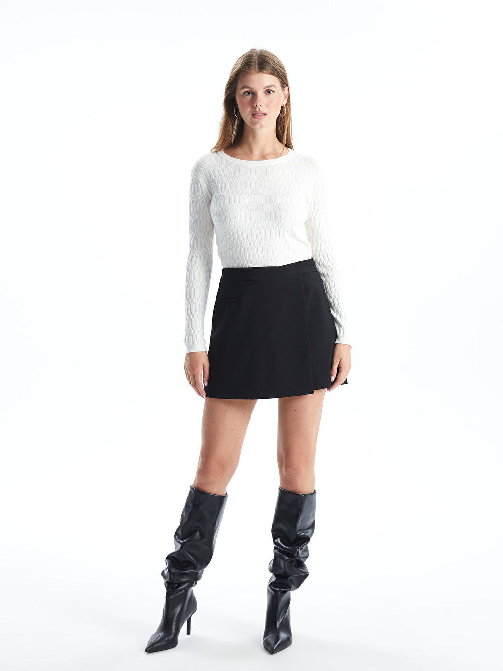 LCWAIKIKI Classic Rundhalsausschnitt Selbstgemustertes Strickpullover für Damen -W4FM51Z8-R9J