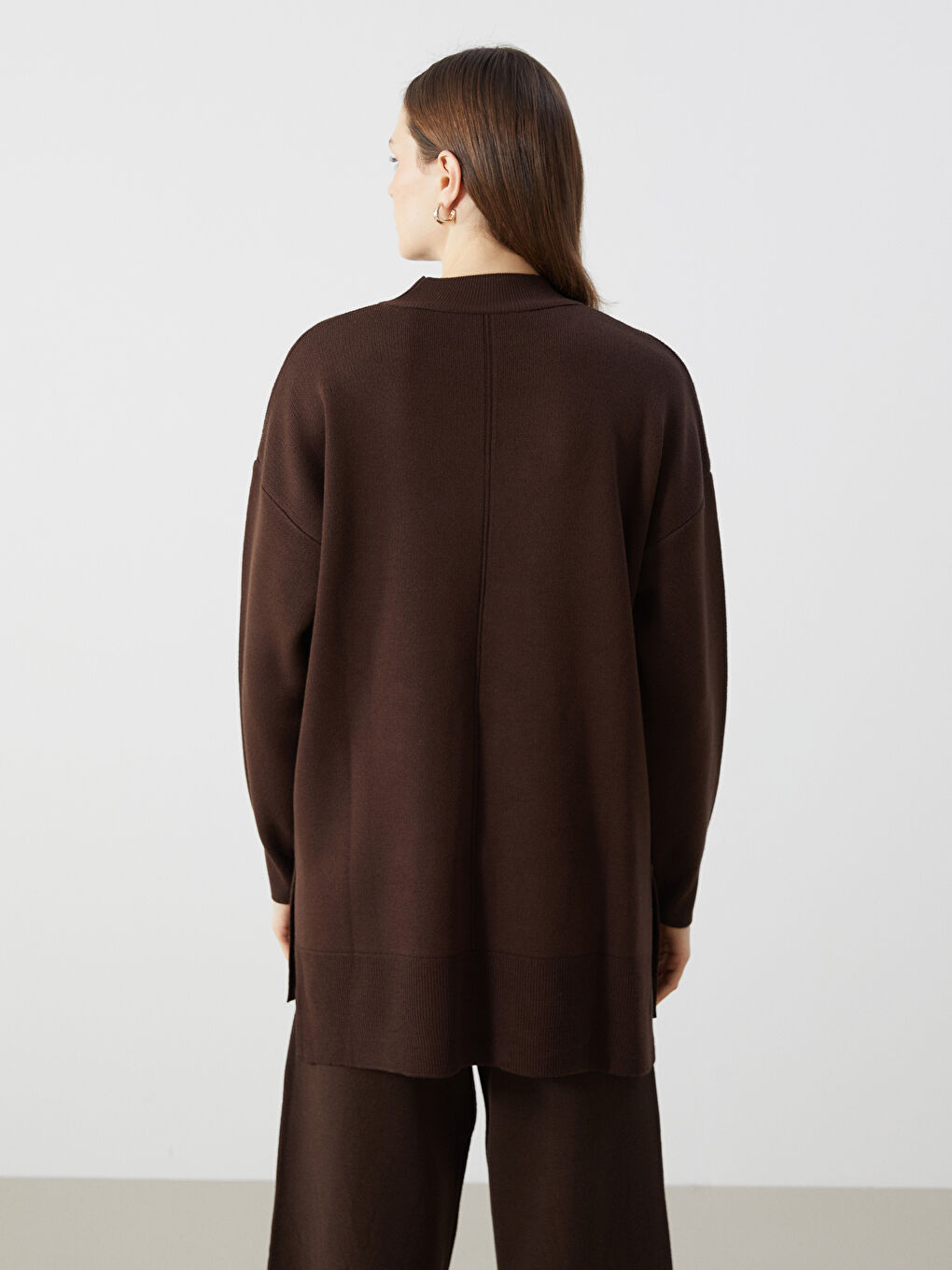 تونيك تريكو أوفراسايز سادة بياقة قمع للسيدات-3