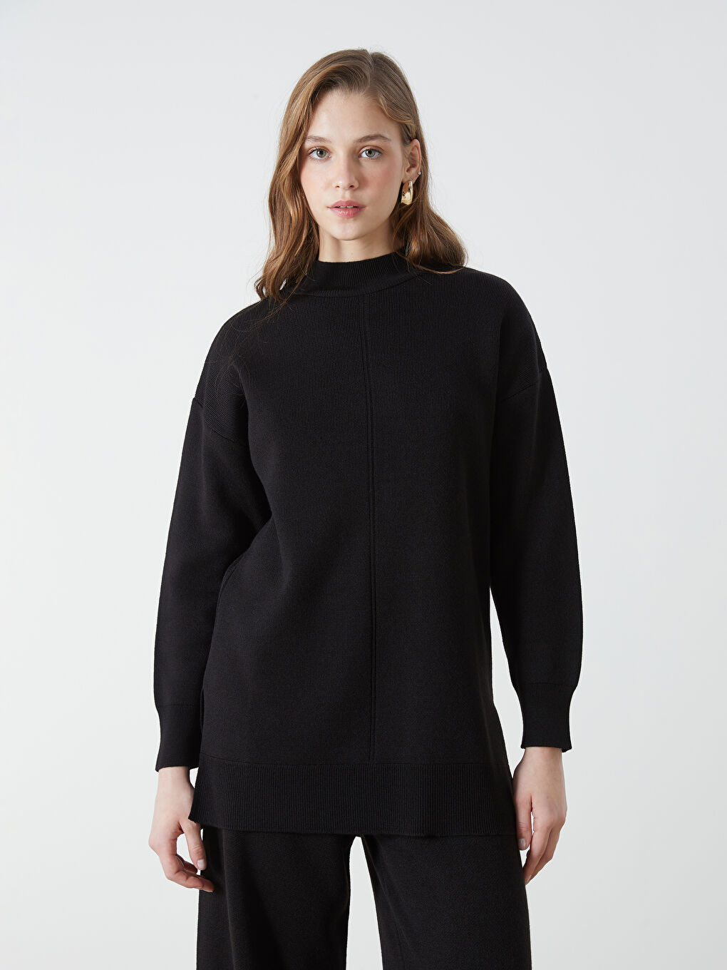 LCW Modest Funnel Neck Plain Oversize Women's Knitwear Tunic -W4FM75Z8-RQL