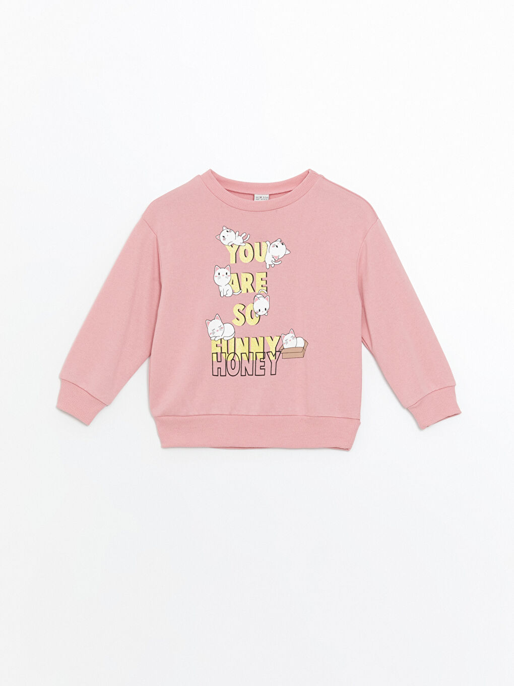 LCW ECO Pembe Bisiklet Yaka Baskılı Uzun Kollu Kız Çocuk Sweatshirt