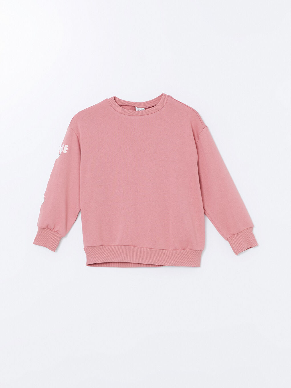 LCW ECO Mat Pembe Bisiklet Yaka Baskılı Uzun Kollu Kız Çocuk Sweatshirt