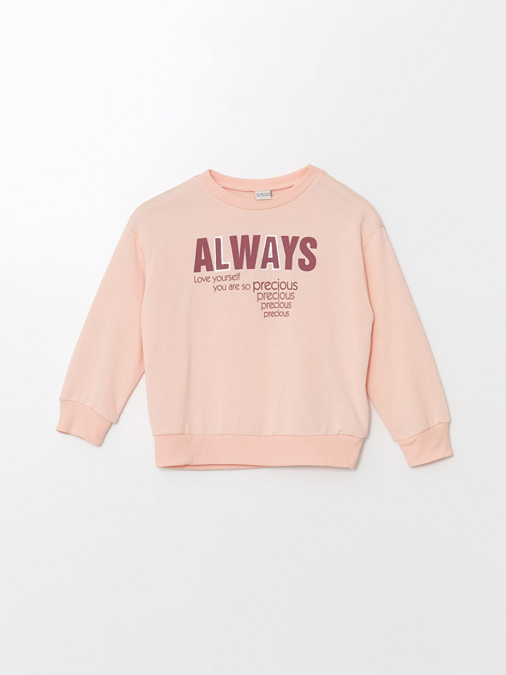 LCW ECO Açık Somon Bisiklet Yaka Baskılı Uzun Kollu Kız Çocuk Sweatshirt