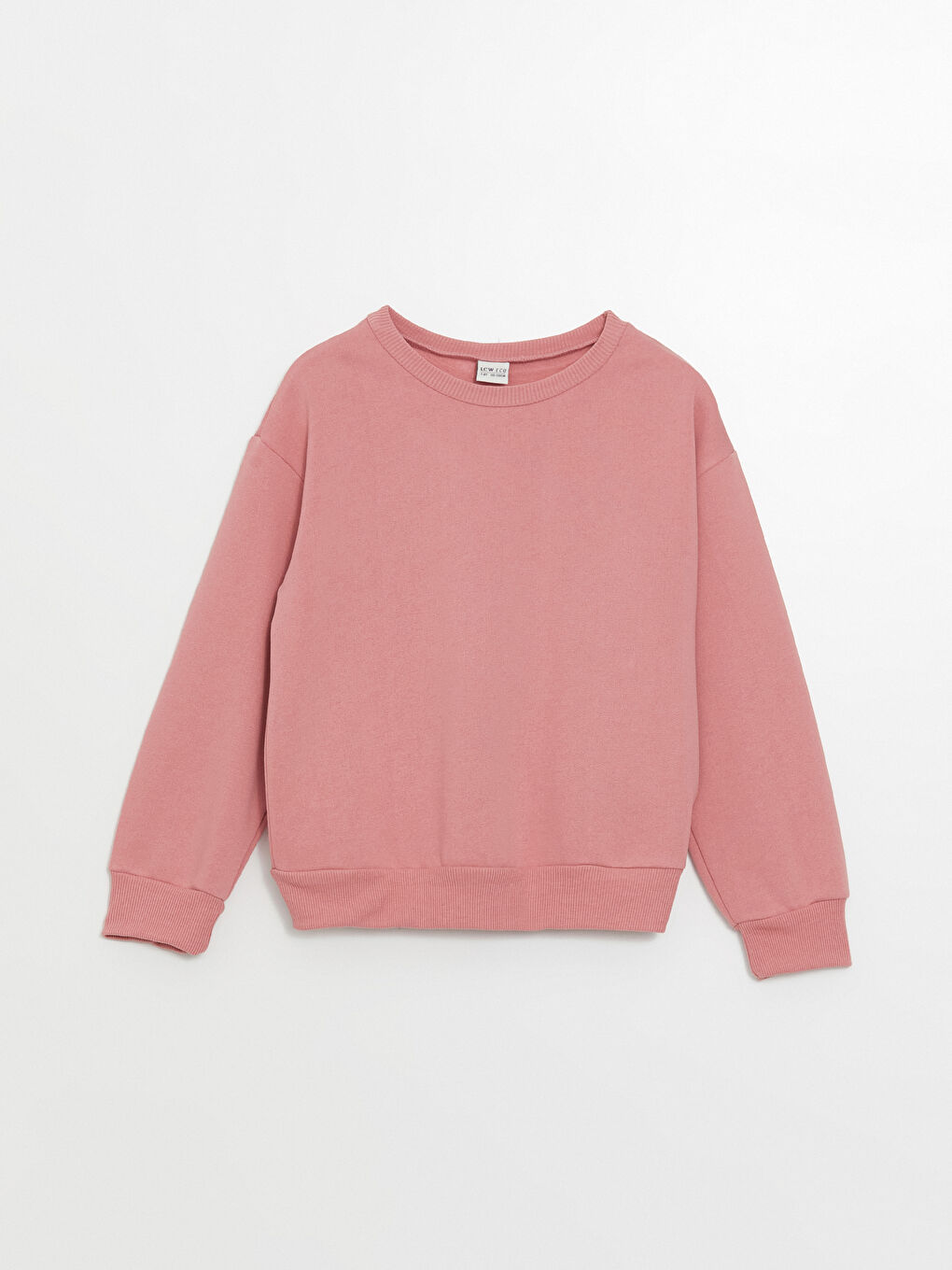 LCW ECO Mat Pembe Bisiklet Yaka Basic Uzun Kollu Kız Çocuk Sweatshirt