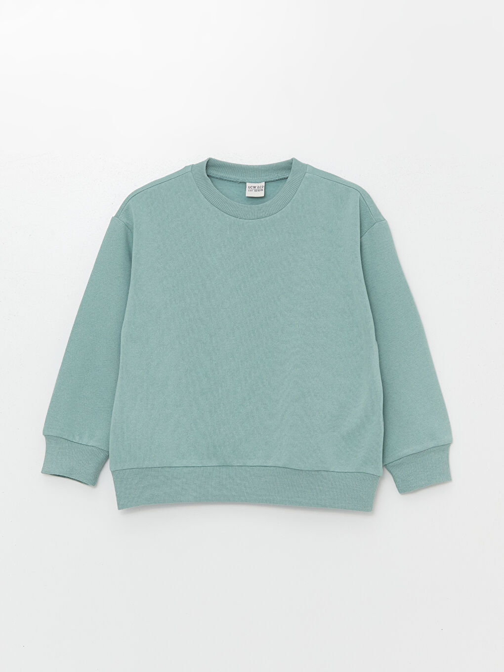 LCW ECO Mat Yeşil Bisiklet Yaka Basic Uzun Kollu Kız Çocuk Sweatshirt