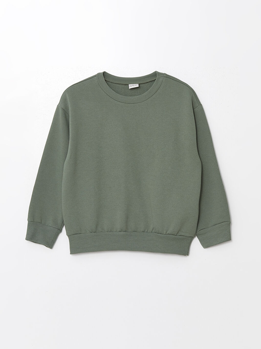 LCW ECO Mat Yeşil Bisiklet Yaka Basic Uzun Kollu Kız Çocuk Sweatshirt