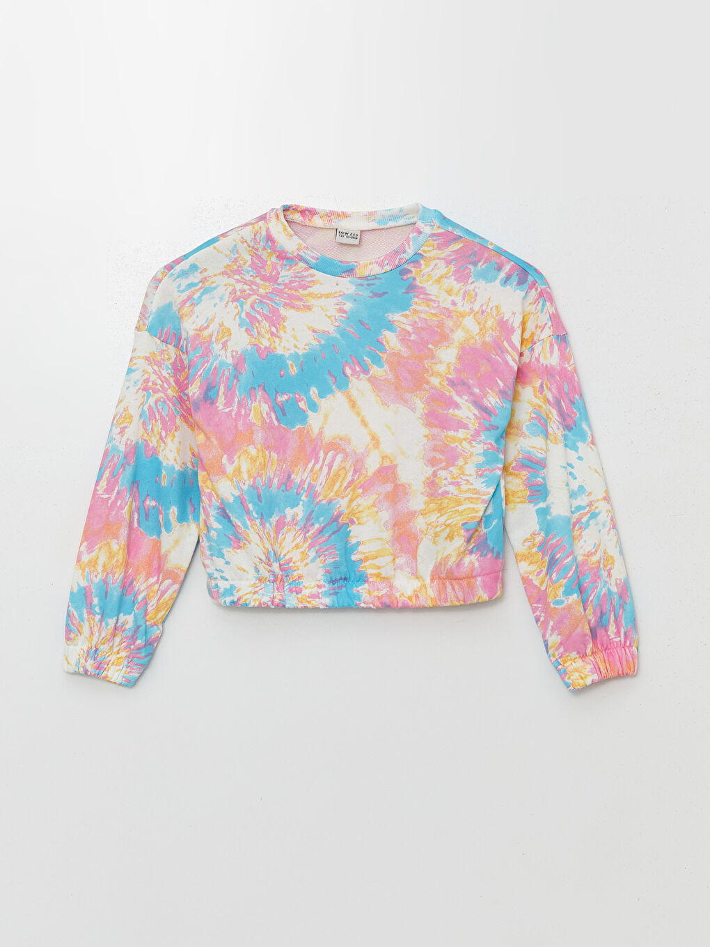 LCW ECO Açık Pembe Baskılı Bisiklet Yaka Batik Desenli Uzun Kollu Kız Çocuk Sweatshirt