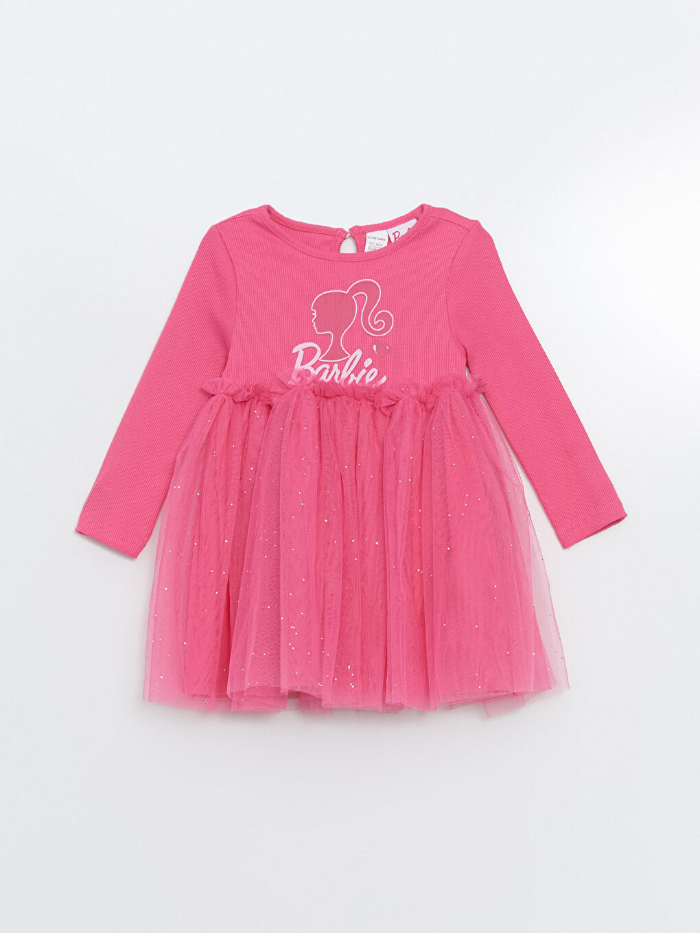 فستان بياقة دائرية بتفاصيل كشكشة